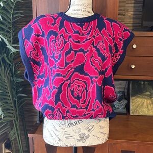 Vintage Impressions 80s Figural Sweater Vest floral Knit Sleeveless Retro Neon